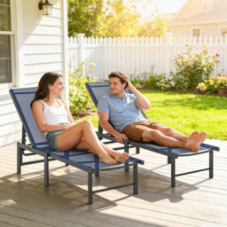 Outsunny Set of Two Reclining Sun Loungers - Dark Blue - thumbnail 8