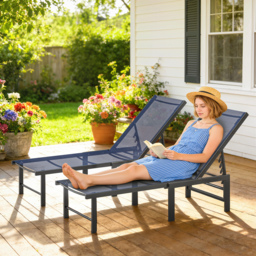 Outsunny Set of Two Reclining Sun Loungers - Dark Blue - thumbnail 7