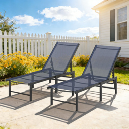 Outsunny Set of Two Reclining Sun Loungers - Dark Blue - thumbnail 9