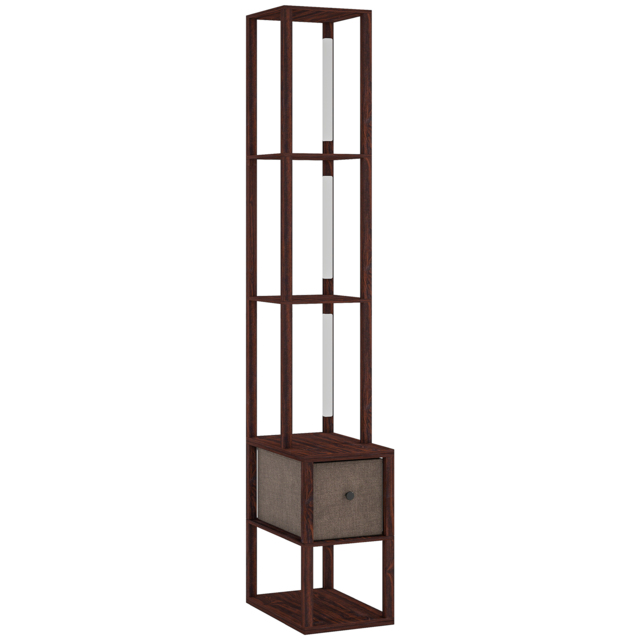 HOMCOM Floor Lamp with Shelves, LED Column Modern Standing Lamp with Fabric Drawer, Adjustable Brightness, Foot Switch for Living Room, Bedroom, Office, Dark Brown - image 1