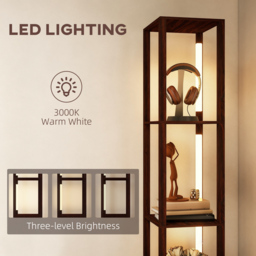 HOMCOM Floor Lamp with Shelves, LED Column Modern Standing Lamp with Fabric Drawer, Adjustable Brightness, Foot Switch for Living Room, Bedroom, Office, Dark Brown - thumbnail 5