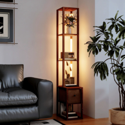 HOMCOM Floor Lamp with Shelves, LED Column Modern Standing Lamp with Fabric Drawer, Adjustable Brightness, Foot Switch for Living Room, Bedroom, Office, Dark Brown - thumbnail 8