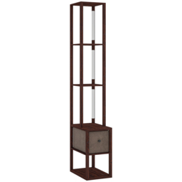 HOMCOM Floor Lamp with Shelves, LED Column Modern Standing Lamp with Fabric Drawer, Adjustable Brightness, Foot Switch for Living Room, Bedroom, Office, Dark Brown - thumbnail 1