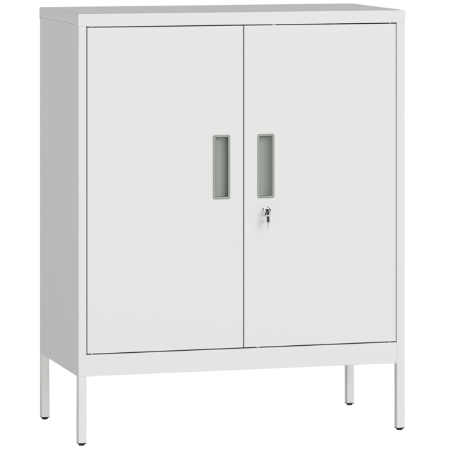 HOMCOM Metal Storage Cabinet with Lock and Adjustable Shelves - White - image 1