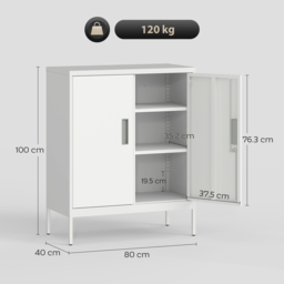 HOMCOM Metal Storage Cabinet with Lock and Adjustable Shelves - White - thumbnail 3