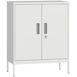 HOMCOM Metal Storage Cabinet with Lock and Adjustable Shelves - White - thumbnail 1