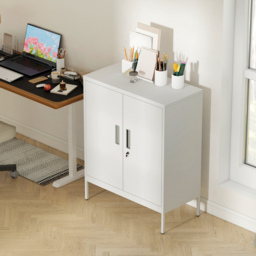 HOMCOM Metal Storage Cabinet with Lock and Adjustable Shelves - White - thumbnail 8