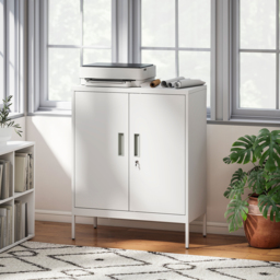 HOMCOM Metal Storage Cabinet with Lock and Adjustable Shelves - White - thumbnail 2