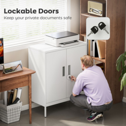 HOMCOM Metal Storage Cabinet with Lock and Adjustable Shelves - White - thumbnail 5