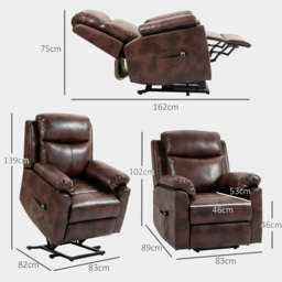 HOMCOM Riser and Recliner Chair for the Elderly, Lift Chair with Remote Control, Side Pockets, Pocket Spring, Dark Brown - Aosom UK - thumbnail 3