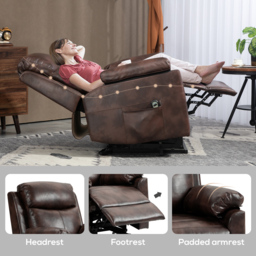 HOMCOM Riser and Recliner Chair for the Elderly, Lift Chair with Remote Control, Side Pockets, Pocket Spring, Dark Brown - Aosom UK - thumbnail 6
