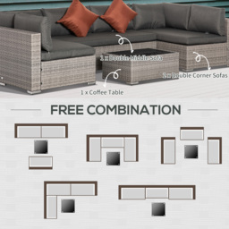 Outsunny 6-Seater Garden Rattan Furniture PE Rattan Sofa Set, Outdoor All Weather Conservatory Furniture, w/ Tempered Glass Coffee Table - Aosom UK - thumbnail 7