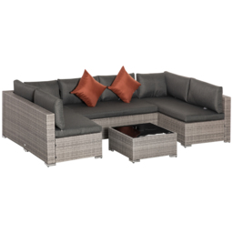 Outsunny 6-Seater Garden Rattan Furniture PE Rattan Sofa Set, Outdoor All Weather Conservatory Furniture, w/ Tempered Glass Coffee Table - Aosom UK - thumbnail 1
