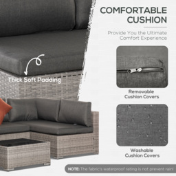 Outsunny 6-Seater Garden Rattan Furniture PE Rattan Sofa Set, Outdoor All Weather Conservatory Furniture, w/ Tempered Glass Coffee Table - Aosom UK - thumbnail 5