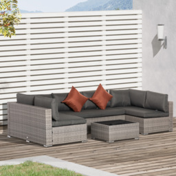 Outsunny 6-Seater Garden Rattan Furniture PE Rattan Sofa Set, Outdoor All Weather Conservatory Furniture, w/ Tempered Glass Coffee Table - Aosom UK - thumbnail 2
