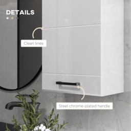 kleankin Bathroom Wall Cabinet, High Gloss Bathroom Storage Cabinet with Soft-Close Door, 3 Shelves, Adjustable Shelf, White - thumbnail 6