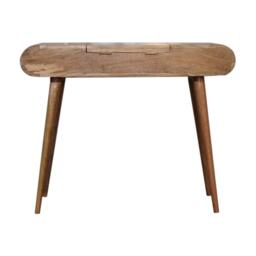 Solid Mango Wood Round Dressing Table 3 Drawers and Foldable Mirror, Hand‑finished Desk with Oak-ish Finish, 40L x 100W x 80H cm, Brown - Aosom UK - thumbnail 8