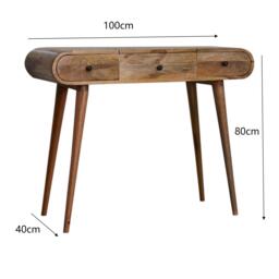 Solid Mango Wood Round Dressing Table 3 Drawers and Foldable Mirror, Hand‑finished Desk with Oak-ish Finish, 40L x 100W x 80H cm, Brown - Aosom UK - thumbnail 3