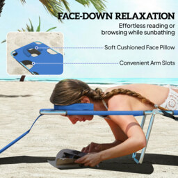 Outsunny 5-Position Adjustable Sun Loungers Set of 2 with Reading Hole and Side Pocket, Blue - thumbnail 5