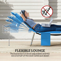 Outsunny 5-Position Adjustable Sun Loungers Set of 2 with Reading Hole and Side Pocket, Blue - thumbnail 4