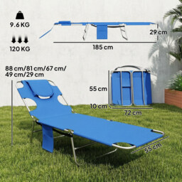 Outsunny 5-Position Adjustable Sun Loungers Set of 2 with Reading Hole and Side Pocket, Blue - thumbnail 3