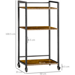 HOMCOM 3-Tier Printer Stand, Utility Cart, Rolling Trolley with Adjustable Shelves with Lockable Wheels for Home Office, Rustic Brown - thumbnail 3
