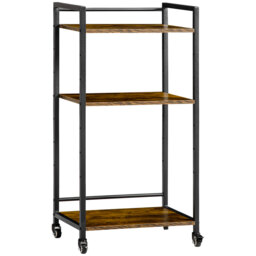 HOMCOM 3-Tier Printer Stand, Utility Cart, Rolling Trolley with Adjustable Shelves with Lockable Wheels for Home Office, Rustic Brown - thumbnail 1