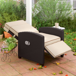 Outsunny Rattan Garden Recliner Chair, Adjustable Backrest Reclining Rattan Chair with Flip Table, Cushion and Footrest, Indoor Outdoor Lounge Reclining Sun Lounger for Patio, Dark Brown/Khaki - thumbnail 9