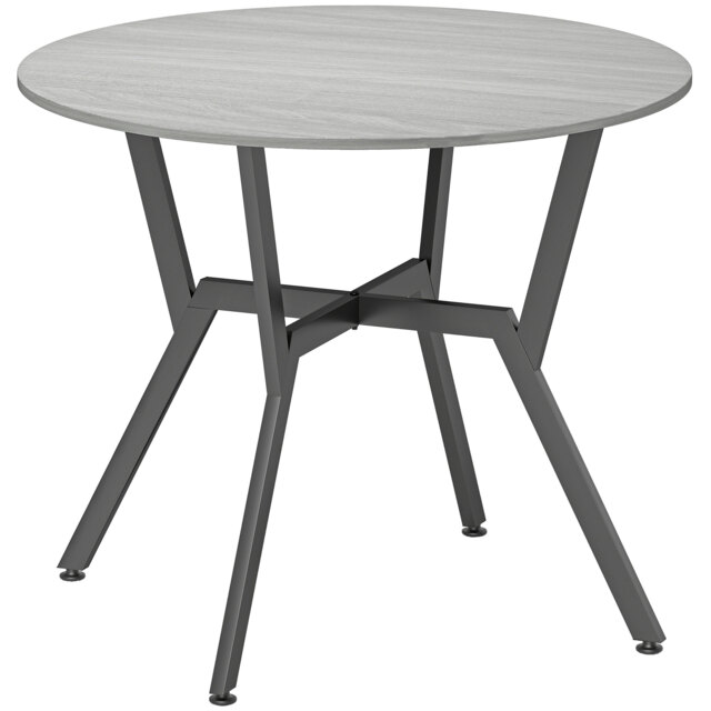 HOMCOM Dining Table, Round Kitchen Table with Black Legs, Anti-slip Foot Pads for Living Room, Dining Room 90 x 76 cm, Grey - image 1
