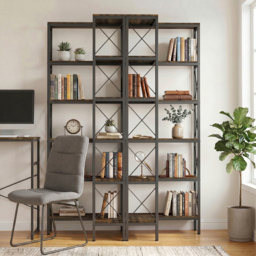 HOMCOM 5-Tier L-Shaped Bookshelf, Freestanding Corner Bookcase with Metal Frame, Rustic Brown - thumbnail 9