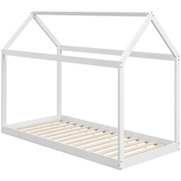 HOMCOM Single Bed Base with House Scandinavian Style, Wooden Bed Frame for 90W x 190Dcm Mattress, White - Aosom UK - thumbnail 1