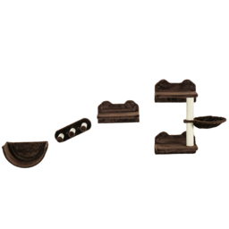 PawHut 4PCs Wall-Mounted Cat Shelves w/ Scratching Post, Hammock, Nest - Brown - Aosom UK - thumbnail 1
