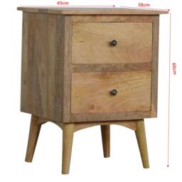 Solid Wood Nordic Bedside Table with 2 Smooth-Glide Drawers, Circular Design, Bedside Cabinet with Unique Grain, 38L x 45W x 60H cm, Brown - Aosom UK - thumbnail 3