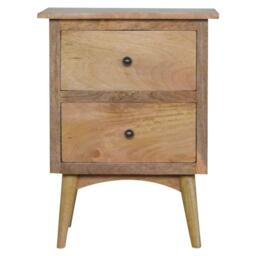 Solid Wood Nordic Bedside Table with 2 Smooth-Glide Drawers, Circular Design, Bedside Cabinet with Unique Grain, 38L x 45W x 60H cm, Brown - Aosom UK - thumbnail 2
