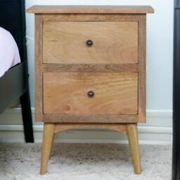 Solid Wood Nordic Bedside Table with 2 Smooth-Glide Drawers, Circular Design, Bedside Cabinet with Unique Grain, 38L x 45W x 60H cm, Brown - Aosom UK - thumbnail 1
