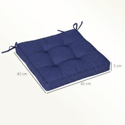 Outsunny Garden Seat Cushion with Ties, 42 x 42cm Replacement Dining Chair Seat Pad, Dark Blue - thumbnail 3