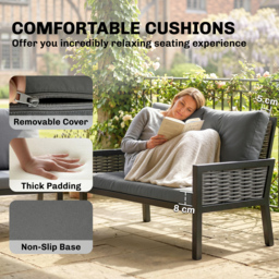 Outsunny 4 Seater Rattan Garden Furniture Set with 2 Armchairs, Loveseat, Coffee Table, Garden Sofa Set with Cushions, Dark Grey - thumbnail 7