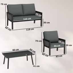 Outsunny 4 Seater Rattan Garden Furniture Set with 2 Armchairs, Loveseat, Coffee Table, Garden Sofa Set with Cushions, Dark Grey - thumbnail 3