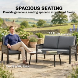 Outsunny 4 Seater Rattan Garden Furniture Set with 2 Armchairs, Loveseat, Coffee Table, Garden Sofa Set with Cushions, Dark Grey - thumbnail 6