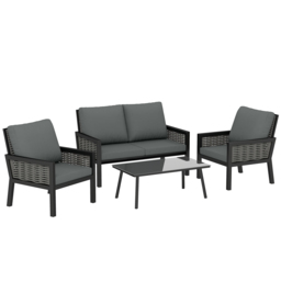 Outsunny 4 Seater Rattan Garden Furniture Set with 2 Armchairs, Loveseat, Coffee Table, Garden Sofa Set with Cushions, Dark Grey - thumbnail 1
