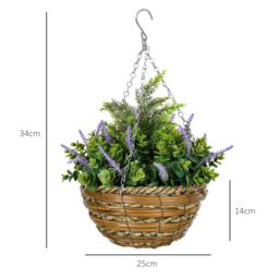 Outsunny 2 PCs Artificial Lisianthus Flower Hanging Planter with Basket for Indoor Outdoor Decoration, Purple - thumbnail 3