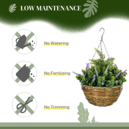 Outsunny 2 PCs Artificial Lisianthus Flower Hanging Planter with Basket for Indoor Outdoor Decoration, Purple - thumbnail 6