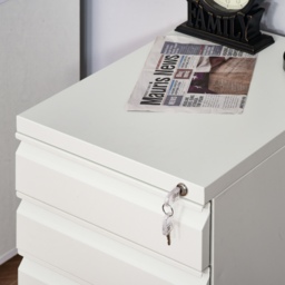 Vinsetto Wooden Cabinet Lockable File Cabinet Mobile Cabinet with 3 Drawers, Storage for Office Equipment, 60H x 39W x 48Dcm, White - Aosom UK - thumbnail 9