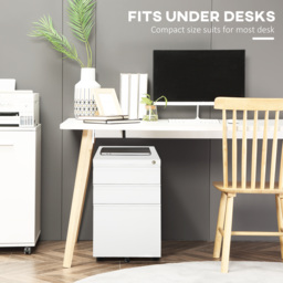 Vinsetto Wooden Cabinet Lockable File Cabinet Mobile Cabinet with 3 Drawers, Storage for Office Equipment, 60H x 39W x 48Dcm, White - Aosom UK - thumbnail 7
