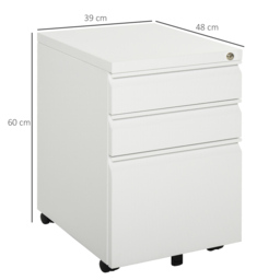 Vinsetto Wooden Cabinet Lockable File Cabinet Mobile Cabinet with 3 Drawers, Storage for Office Equipment, 60H x 39W x 48Dcm, White - Aosom UK - thumbnail 3