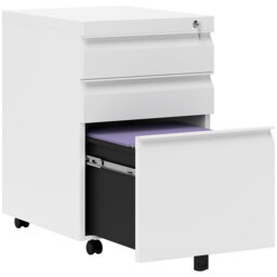Vinsetto Wooden Cabinet Lockable File Cabinet Mobile Cabinet with 3 Drawers, Storage for Office Equipment, 60H x 39W x 48Dcm, White - Aosom UK