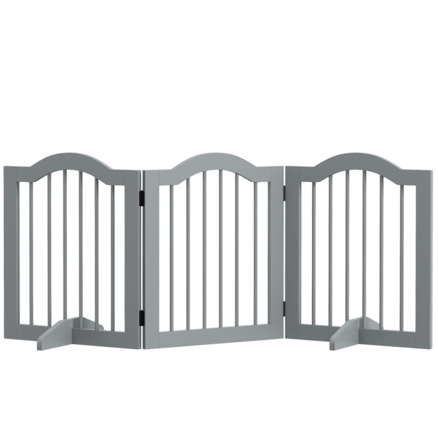 PawHut 3 Panels Dog Gate w/ Support Feet Fence Safety Barrier Freestanding Wood Light Grey - Aosom UK - image 1