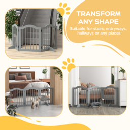 PawHut 3 Panels Dog Gate w/ Support Feet Fence Safety Barrier Freestanding Wood Light Grey - Aosom UK - thumbnail 8