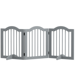 PawHut 3 Panels Dog Gate w/ Support Feet Fence Safety Barrier Freestanding Wood Light Grey - Aosom UK - thumbnail 1