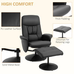 Executive Recliner Chair High Back and Footstool, HOMCOM Armchair Lounge Seat Black - Aosom UK - thumbnail 6